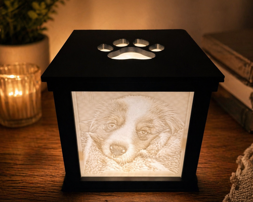 custom lithophane lamp with dog photo glowing